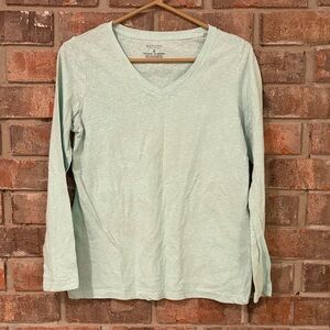 Sonoma Women's Light Green Long Sleeve V-Neck Tee